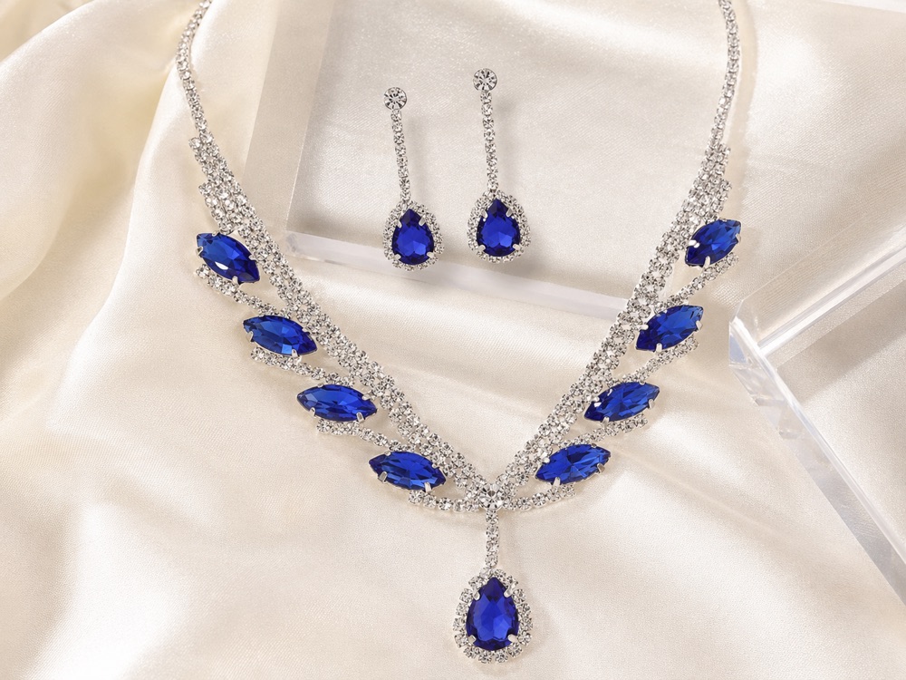 Sapphire Blue Leaf Crystal Necklace & Earring Set